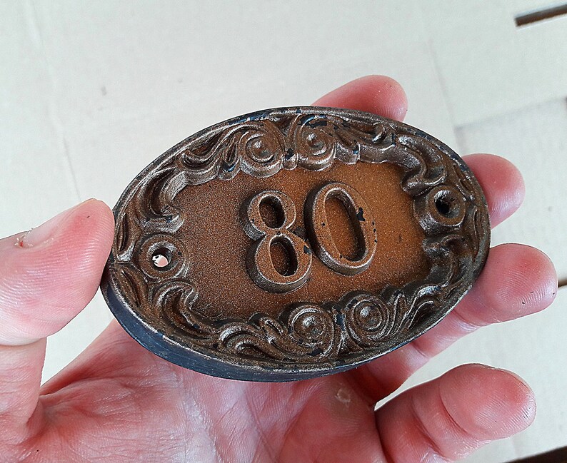 Retro office room 80 door number plate USSR made Apt flat oval number sign vintage soviet