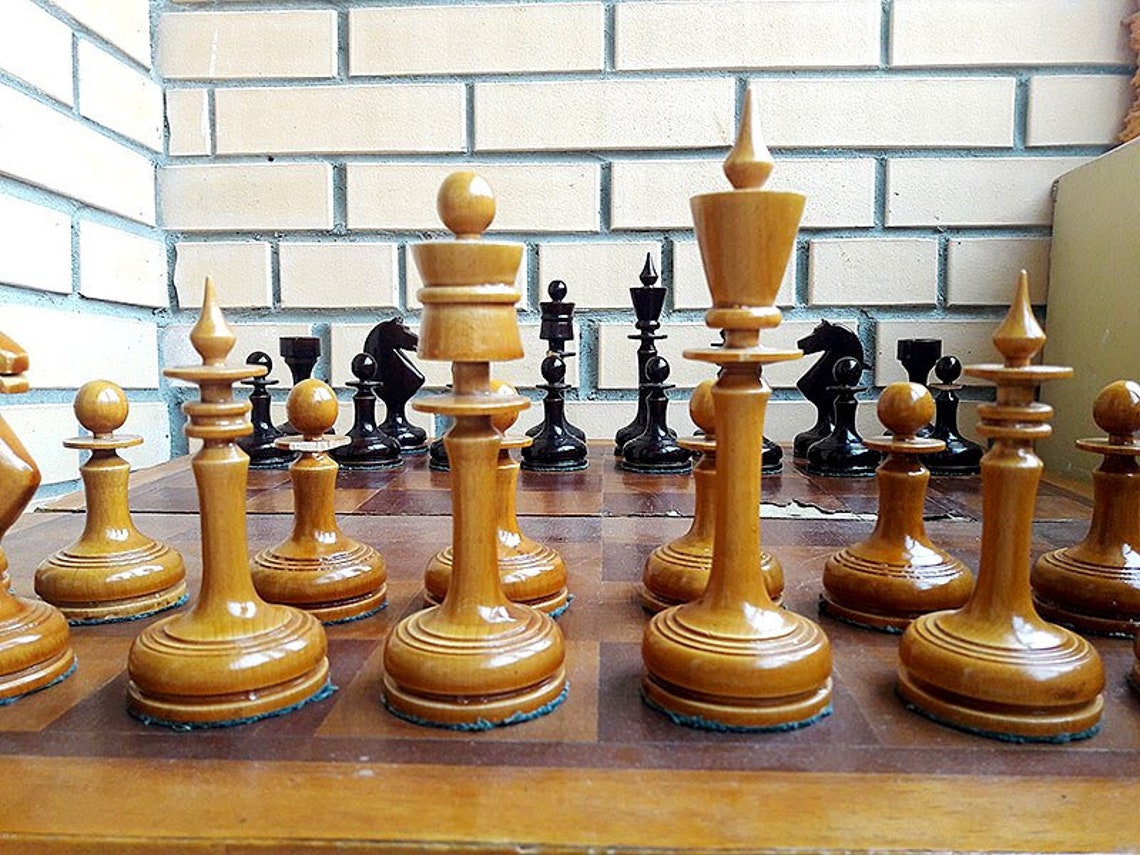 Big antique wooden chess set Old soviet large chess set USSR Etsy