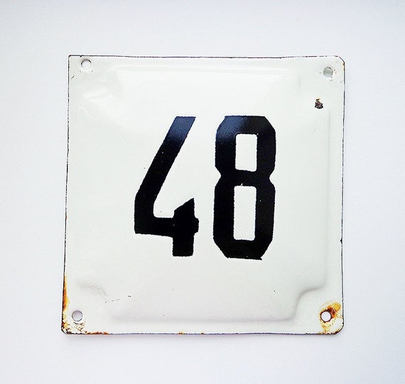 Old retro metal house building number plate plaque sign 48 USSR made