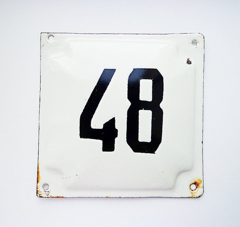 Old retro metal house building number plate plaque sign 48 USSR made