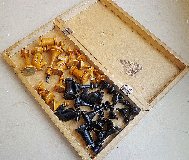 Retro wooden soviet chess set 1960s old classic vintage russian chess USSR
