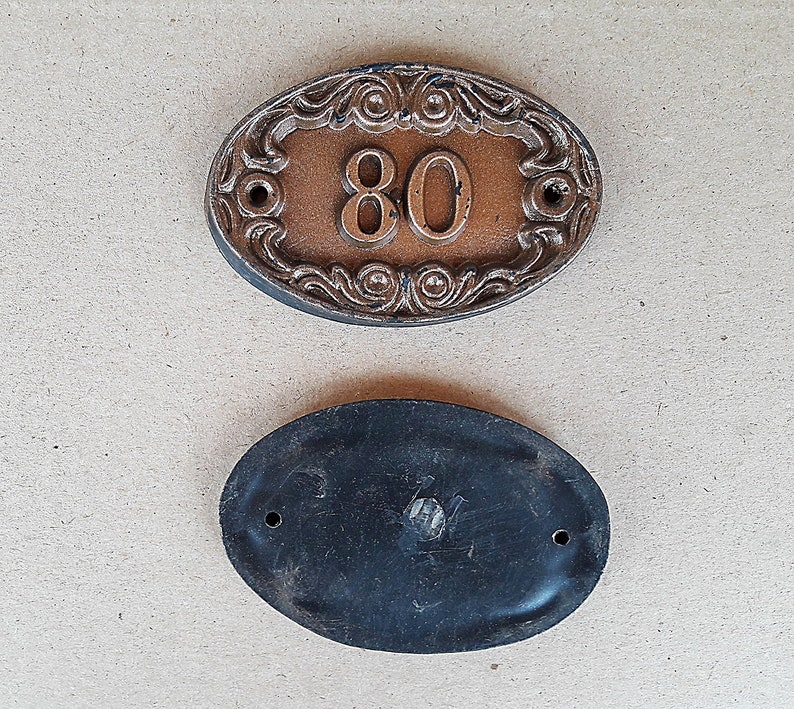 Retro office room 80 door number plate USSR made Apt flat oval number sign vintage soviet