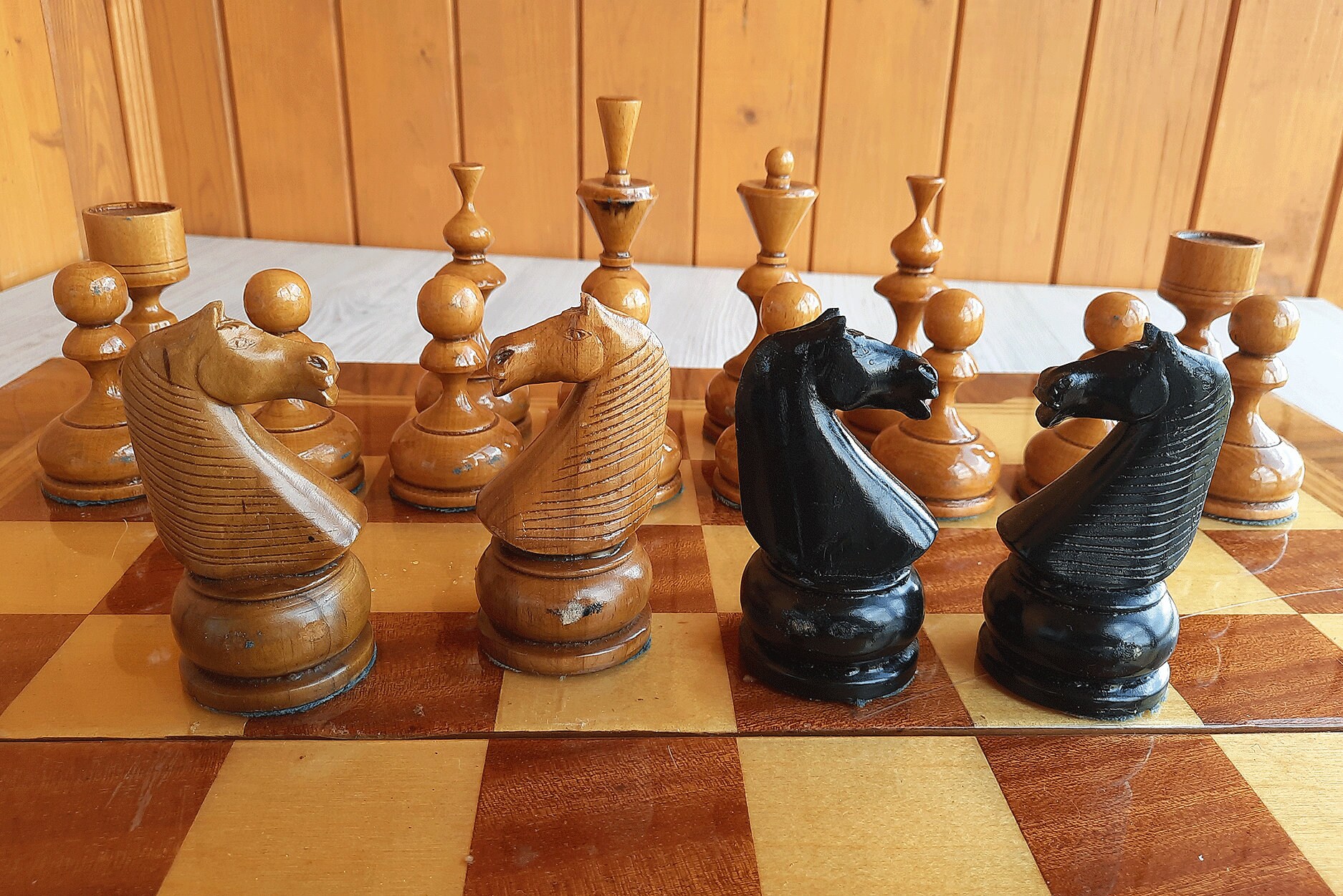 Big antique Kazakhstan style old wooden chess Hippopotamus Etsy