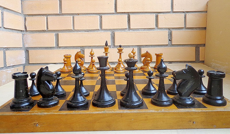 Retro wooden soviet chess set 1960s old classic vintage russian chess USSR