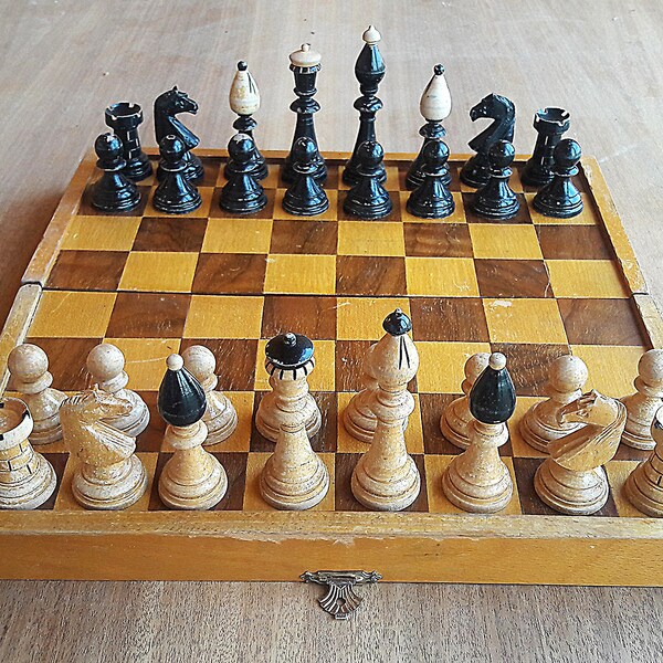 Vintage Austria Vienna Czech style small wooden chess, Old Czech Hungary stylish chess
