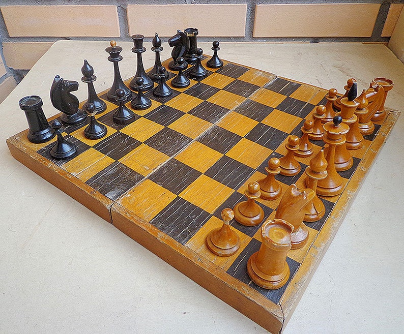 Retro wooden soviet chess set 1960s old classic vintage russian chess USSR