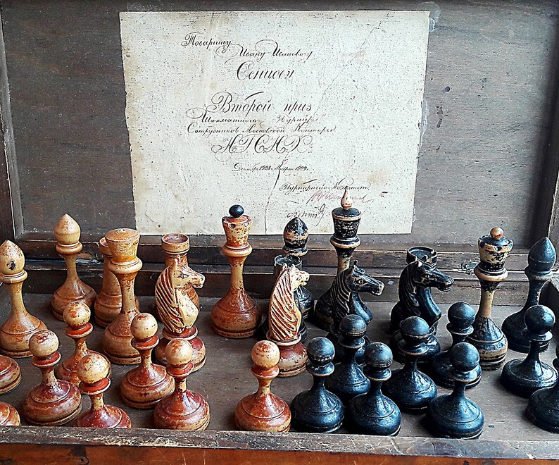 Chess tournament prize gifted chess USSR 1928-1929 dated read description Old antique soviet chess set 1920s made