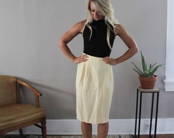 Cream High Waisted Skirt | Vintage Midi Length | Below the Knee