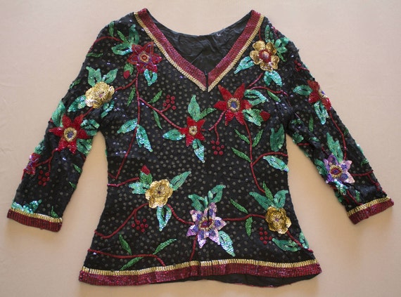 80's Vintage Oleg Cassini Beaded Blouse - image 6