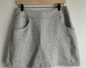 Grey Knit Mini Skirt, Vintage Express, Lined Skirt With Pockets