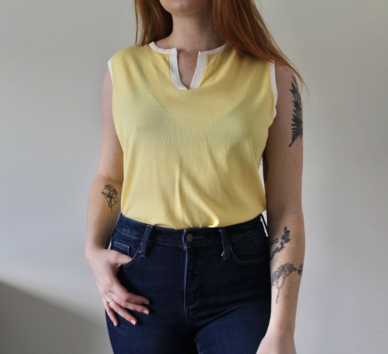 Vintage Yellow Sleeveless Top Retro Golf Blouse image 2