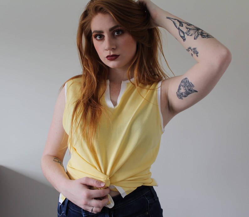 Vintage Yellow Sleeveless Top Retro Golf Blouse image 1