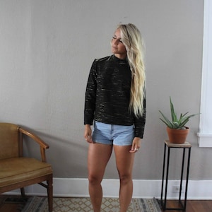 Black and Gold Metallic Top | Turtle Neck Long Sleeve | Emil Rutenberg