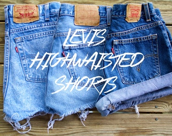 Levis High Waisted Shorts Custom | You Choose Levi Strauss Blue Rolled Frayed Shorts