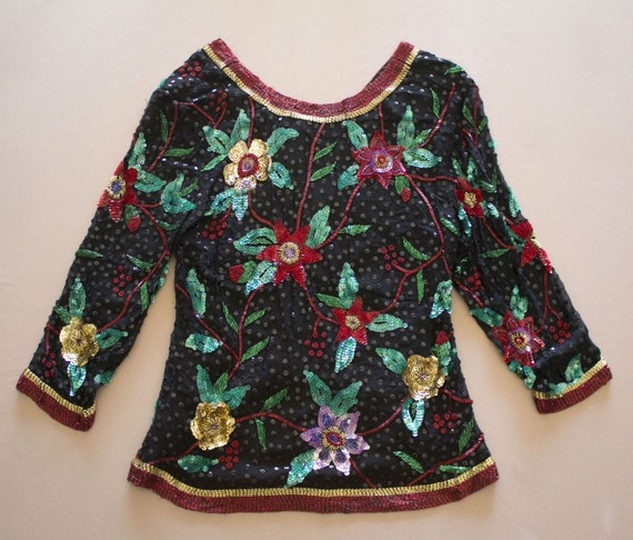 80's Vintage Oleg Cassini Beaded Blouse - image 5