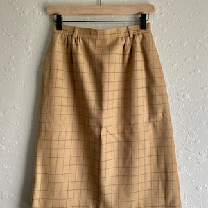 Plaid High Waisted Knee Length Skirt, Vintage Mustard Yellow