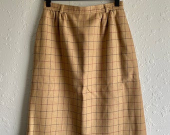 Plaid High Waisted Knee Length Skirt, Vintage Mustard Yellow