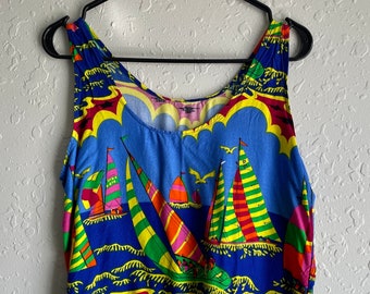 Vintage Graphic Crop Top | Sailboats Design Top |