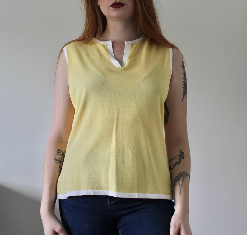 Vintage Yellow Sleeveless Top Retro Golf Blouse image 3