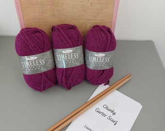 Lerne zu stricken Kit - mach diesen Merlot grobstrick Schal - 5 Farben verfügbar