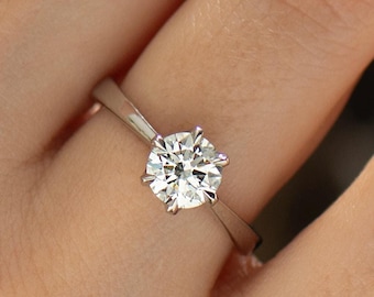 先細りの6本爪婚約指輪、14K/18Kゴールド、1カラットダイヤモンド婚約