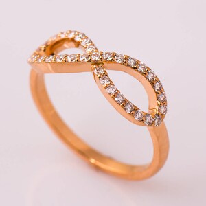 Infinity Diamonds Ring, 14K / 18K Rose Gold, Anniversary Ring, Wedding Ring, Diamonds Stacking Ring, Infinity Knot Ring, Engagement Band image 2