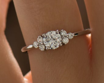 Floral Engagement Ring, 14K Gold, 18k Gold Ring, Flower Diamond Ring, Petite Diamonds Ring, Cluster Engageent Ring, White Gold, Yellow, Rose