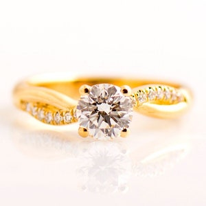 Knot Engagement Ring, 14K/18K Yellow Gold, Unique Engagement Ring, Braided Engagement Ring, Half Twisted Ring, Infinity Engagement Ring