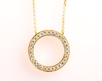Collana con diamanti a cerchio, oro rosa 14K / 18K, collana con diamanti in regalo, collana geometrica, cerchio di diamanti, collana moderna, ciondolo a cerchio,
