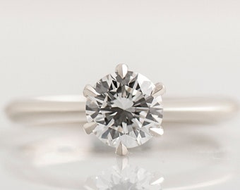 Der Sechs-Zinken-Solitärring, 14K / 18K Weißgold, GIA-zertifizierter Verlobungsring, klassischer Solitär, moderner Verlobungsring