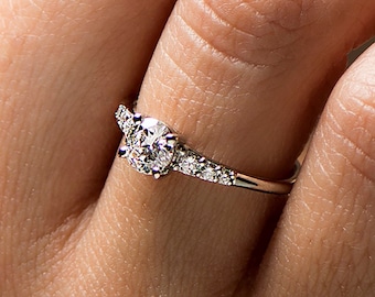 Large bague de fiançailles fuselée, or 14 carats/18 carats, petite bague de fiançailles, bague de fiançailles délicate, bague fine, bague de fiançailles minimaliste