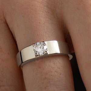 Wide Solitaire Diamond Ring, 14K / 18K gold, Solitaire Ring, Thick Engagement Ring, Wide Diamond Ring, Thick solitaire, Gold Diamond Ring