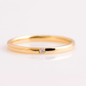 2 mm Single Diamond Ring, 14K / 18K Yellow Gold, Smooth Wedding Ring, Diamond Wedding Band,  Stacking Ring, Dainty ring, Promise ring