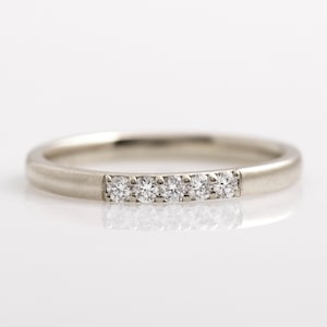 2 mm Five  Diamond Ring, 14K / 18K White Gold, Smooth Wedding Ring, Diamond Wedding Band,  Stacking Ring, Dainty ring, Promise ring, Gift