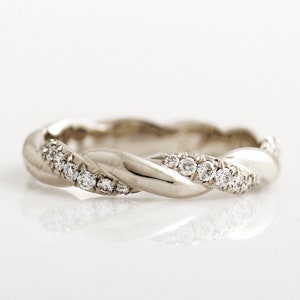 4 MM Braided Diamonds  Ring, 14K / 18K White Gold Ring, Rope Ring, Diamonds Eternity Ring, Diamonds Wedding Ring, Twisted Wedding Band