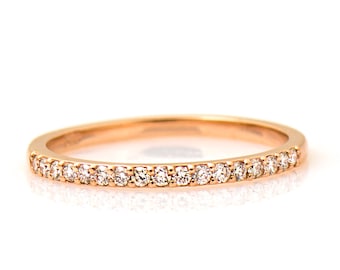 Anillo de eternidad con diamantes de 1,5 mm, oro rosa de 14/18 quilates, anillo de bodas con diamantes, media eternidad, diamante pavé, anillo de aniversario