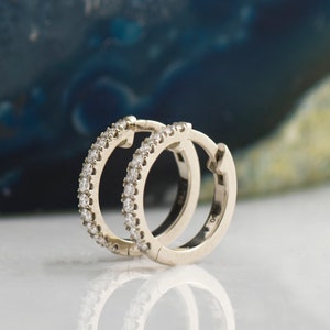 15 MM Huggie Earrings, 14K / 18K White Gold, Hoop Diamond Earrings, Huggie Hoop Earrings, Classic Diamond Earrings, Hoop Diamonds Set, Gift