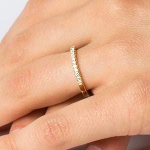 2 MM Pave Diamond Ring, 14K / 18K Yellow Gold, Half Eternity Ring, Diamonds Eternity Ring, Stack Band, Diamonds Wedding Band, anniversary