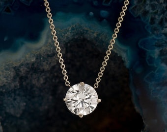 Solitaire Diamond Necklace, 14K / 18K White Gold, Diamond Pendant, Round Diamond Necklace, Minimalist Necklace, Round Pendant, Classic