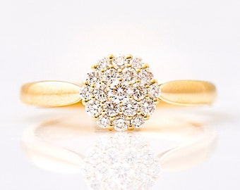 Diamond Bursting, Cluster Diamonds Ring, 14k / 18k Yellow Gold, Pave Diamonds Ring, Engagement Ring, Diamonds Gift, Floral Ring, Flower Ring