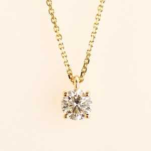 Solitaire Diamond Necklace, 14K / 18K Yellow Gold, Diamond Pendant, Natural Diamond, Round Diamond Necklace, Minimalist Necklace, Round Cut