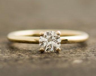 Simple Solitaire Engagement Ring, 14K Yellow Gold, Diamond Ring, Single Diamond Ring, Dainty Engagement Ring, Chic, Classy Diamond Ring