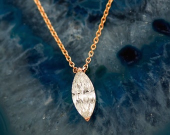 Marquise Diamond Necklace, 14K / 18K Rose Gold, Marquise Necklace, Marquise Diamond, Marquise Diamond pendant, Solitaire marquise Necklace