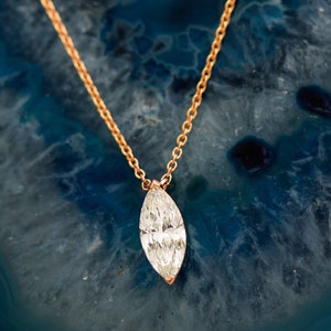 Marquise Diamond Necklace, 14K / 18K Rose Gold, Marquise Necklace, Marquise Diamond, Marquise Diamond pendant, Solitaire marquise Necklace