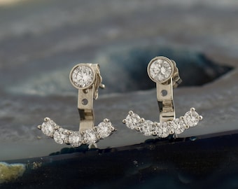 Ear Jacket Earrings, 14K / 18K White Gold, Diamond Earrings, Diamond Studs, Diamond Earrings Jackets, Anniversary Gift, Wedding Gift