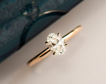 Oval Diamond Ring,  14K / 18K Rose gold, Modern Ring, Gold Engagement Ring, Gold Diamond Ring, Solitaire Diamond Ring, Anniversary Ring