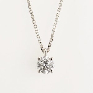 Solitaire Diamond Necklace, 14K / 18K White Gold, Diamond Pendant, Round Cut, Round Diamond Necklace, Minimalist Necklace, Natural Diamond