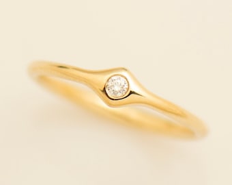 Delicate Diamond Ring, 14K / 18K Yellow Gold Ring, Thin Diamond Ring, Delicate Ring, Tapered Ring, Stacking Ring, Single Diamond Ring