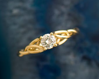 Solitaire Celtic Braided Engagement Ring, 14K/18K Yellow Gold, Unique Engagement Ring, Braided Diamond Engagement Ring, Celtic Engagement