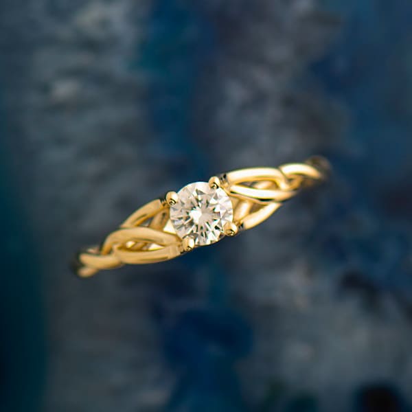 Solitaire Celtic Braided Engagement Ring, 14K/18K Yellow Gold, Unique Engagement Ring, Braided Diamond Engagement Ring, Celtic Engagement